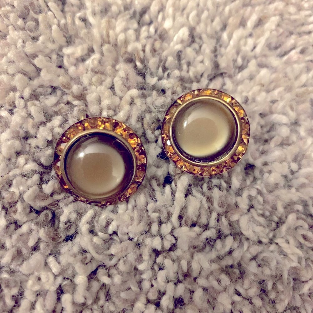 Vintage Tiger Eye Clip On Earrings, Screw Back